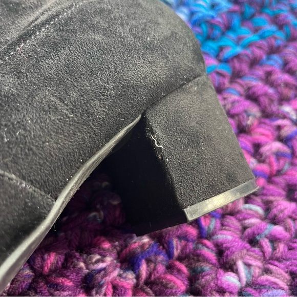 Black Faux Suede Block Heel Ankle Booties - Picture 4 of 5